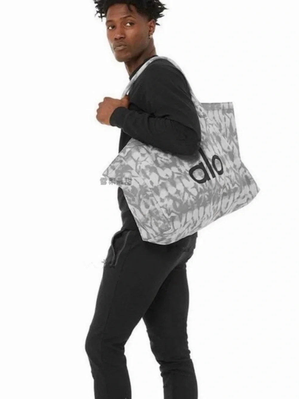 Alo Tie-Dye Canvas Tote Bag in Gray and Cream